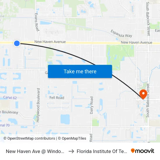 New Haven Ave @ Windover Square to Florida Institute Of Technology map
