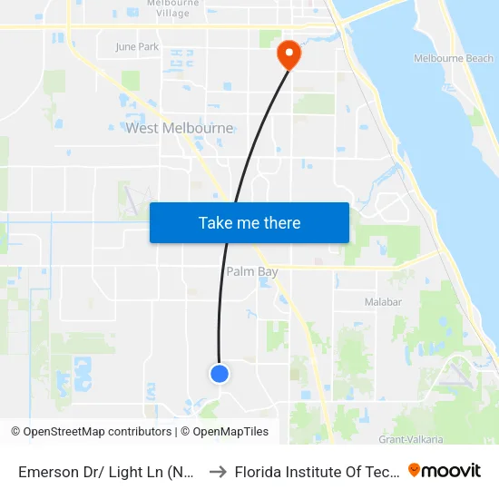 Emerson Dr/ Light Ln (Nw Corner) to Florida Institute Of Technology map