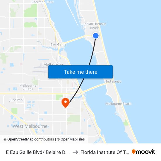 E Eau Gallie Blvd/ Belaire Dr (Nw Corner) to Florida Institute Of Technology map