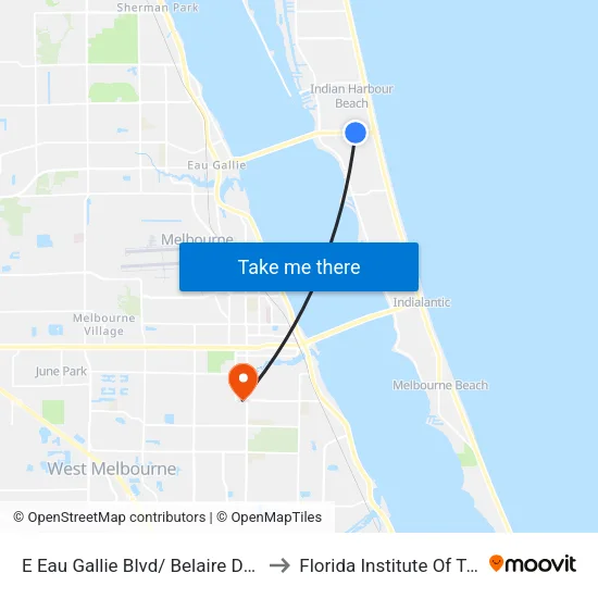 E Eau Gallie Blvd/ Belaire Dr (Nw Corner) to Florida Institute Of Technology map