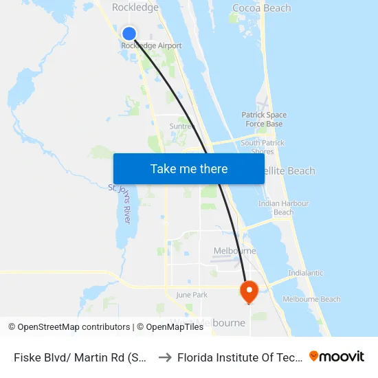 Fiske Blvd/ Martin Rd (Sw Corner) to Florida Institute Of Technology map