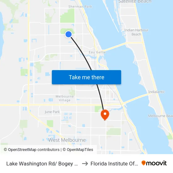 Lake Washington Rd/ Bogey Lane (Nw Corner) to Florida Institute Of Technology map