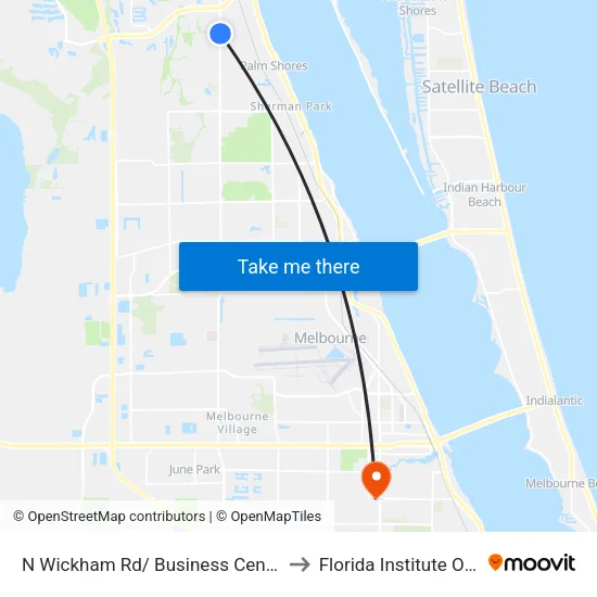 N Wickham Rd/ Business Center Blvd (Se Corner) to Florida Institute Of Technology map