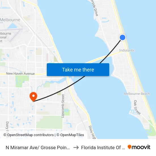N Miramar Ave/ Grosse Point Ave (Se Corner) to Florida Institute Of Technology map
