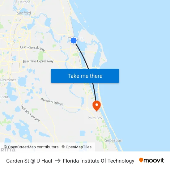 Garden St @ U-Haul to Florida Institute Of Technology map