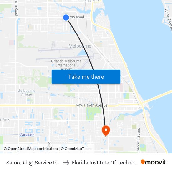 Sarno Rd @ Service Plaza to Florida Institute Of Technology map