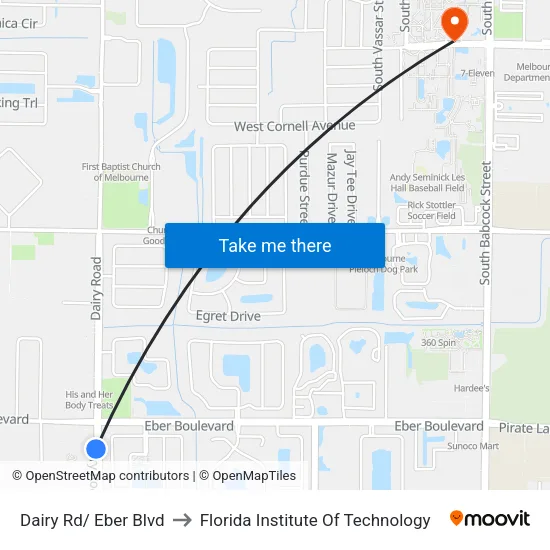 Dairy Rd/ Eber Blvd to Florida Institute Of Technology map