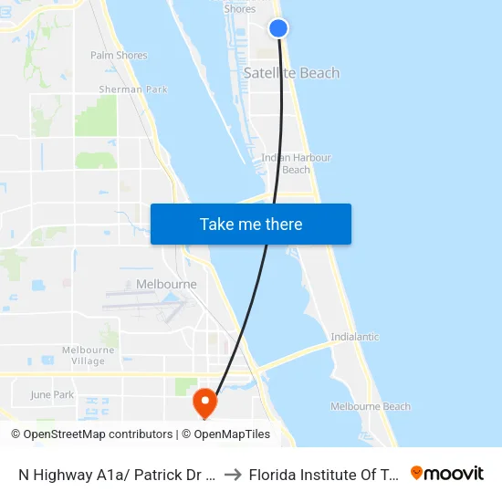 N Highway A1a/ Patrick Dr (Nw Corner) to Florida Institute Of Technology map
