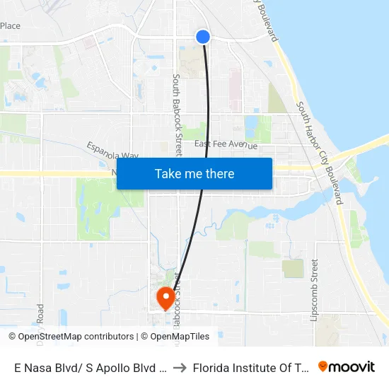 E Nasa Blvd/ S Apollo Blvd (Nw Corner) to Florida Institute Of Technology map