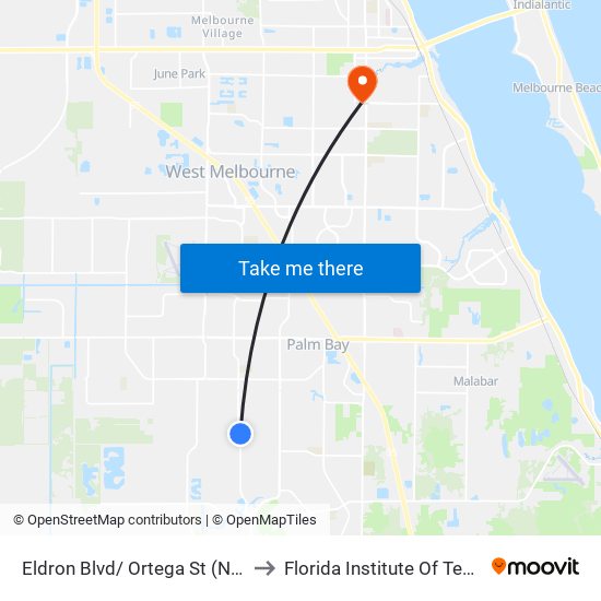 Eldron Blvd/ Ortega St (Ne Corner) to Florida Institute Of Technology map