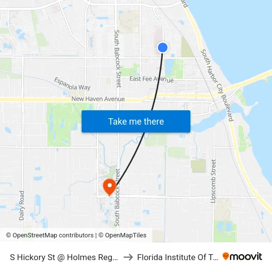 S Hickory St @ Holmes Regional Hospital to Florida Institute Of Technology map