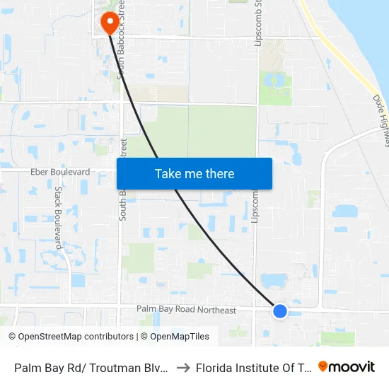 Palm Bay Rd/ Troutman Blvd (Sw Corner) to Florida Institute Of Technology map