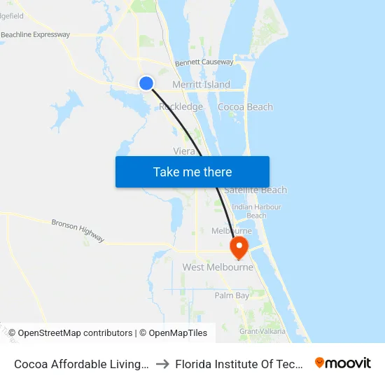 Cocoa Affordable Living Center to Florida Institute Of Technology map