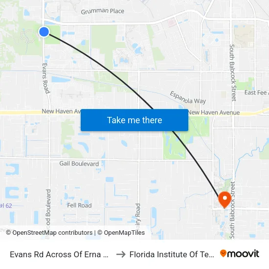Evans Rd Across Of Erna Nixon Park to Florida Institute Of Technology map