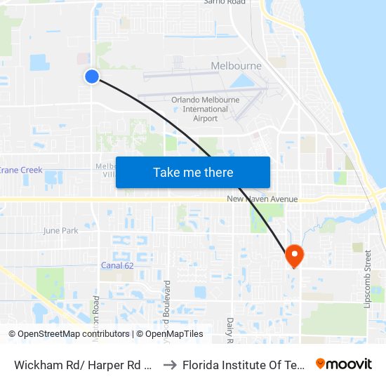 Wickham Rd/ Harper Rd SE Corner to Florida Institute Of Technology map