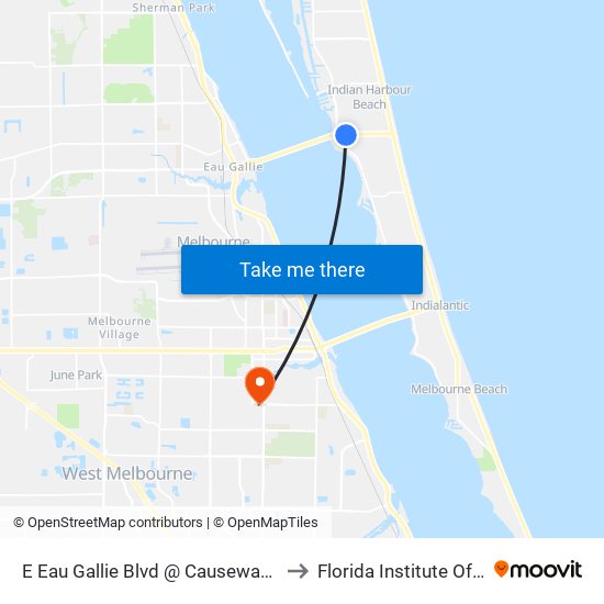E Eau Gallie Blvd @ Causeway Shopping Center to Florida Institute Of Technology map