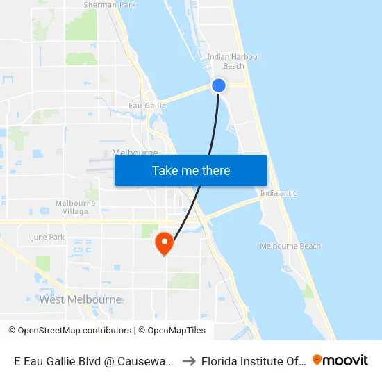 E Eau Gallie Blvd @ Causeway Shopping Center to Florida Institute Of Technology map