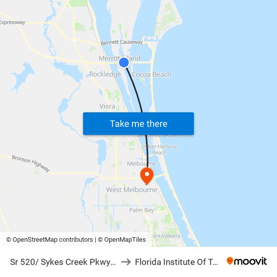 Sr 520/ Sykes Creek Pkwy NW Corner to Florida Institute Of Technology map