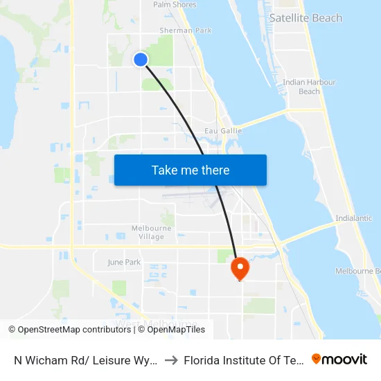 N Wicham Rd/ Leisure Wy SE Corner to Florida Institute Of Technology map