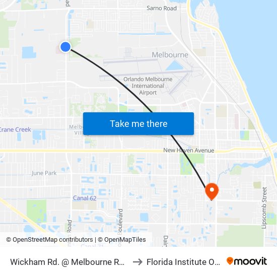 Wickham Rd. @ Melbourne Regional Medical Ctr to Florida Institute Of Technology map