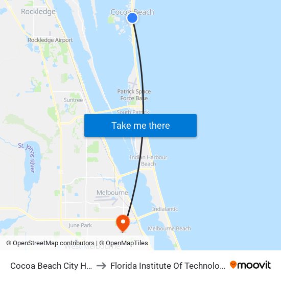 Cocoa Beach City Hall to Florida Institute Of Technology map