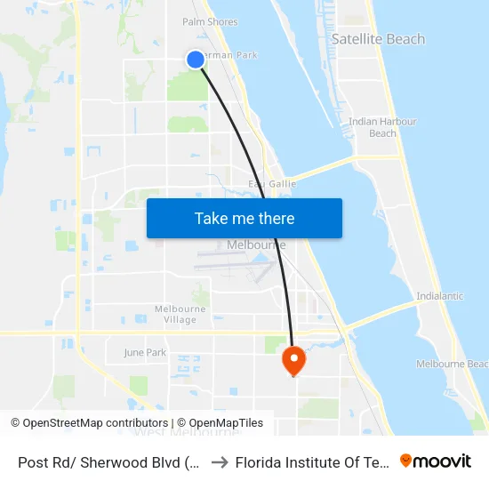 Post Rd/ Sherwood Blvd (Se Corner) to Florida Institute Of Technology map