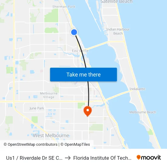 Us1 / Riverdale Dr SE Corner to Florida Institute Of Technology map