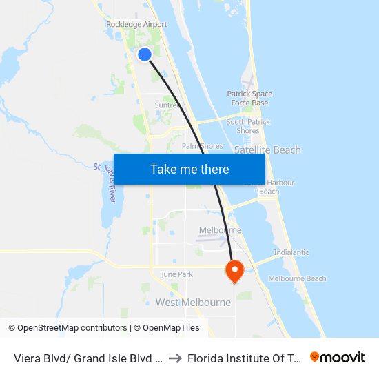 Viera Blvd/ Grand Isle Blvd (Sw Corner) to Florida Institute Of Technology map