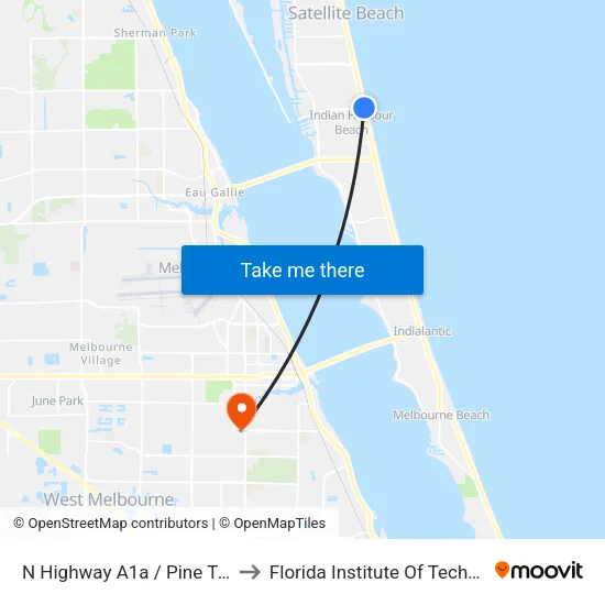 N Highway A1a / Pine Tree Dr to Florida Institute Of Technology map