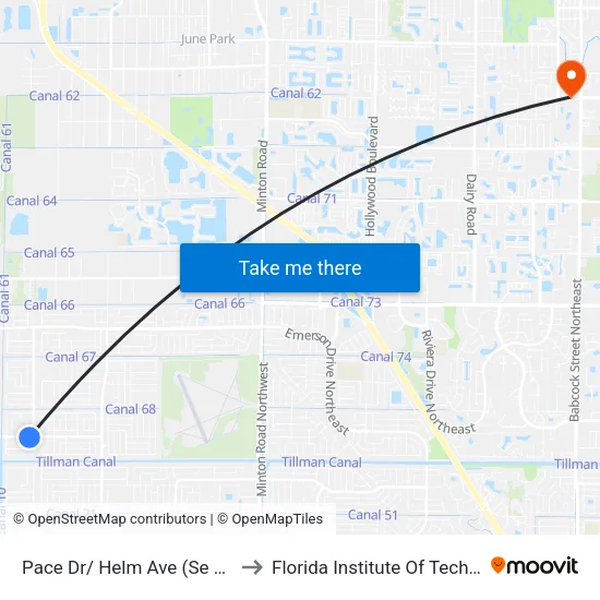 Pace Dr/ Helm Ave (Se Corner) to Florida Institute Of Technology map