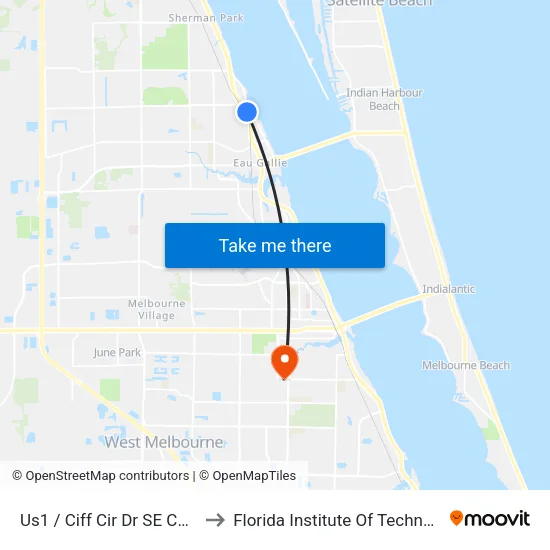 Us1 / Ciff Cir Dr SE Corner to Florida Institute Of Technology map