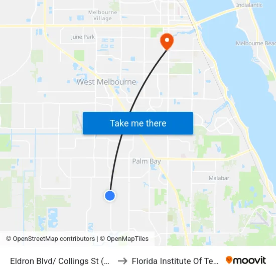 Eldron Blvd/ Collings St (Se Corner) to Florida Institute Of Technology map