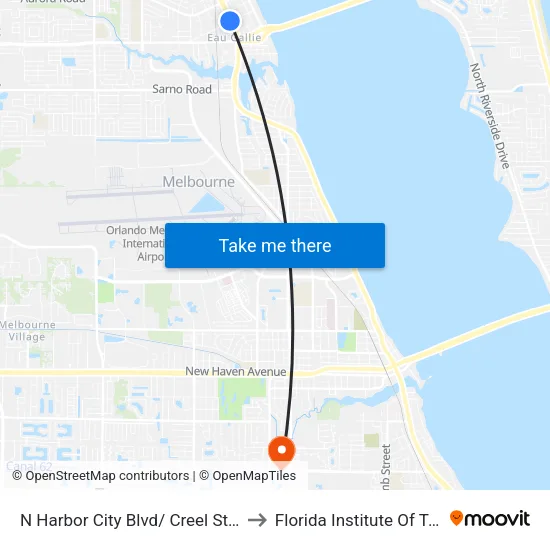 N Harbor City Blvd/ Creel St (Nw Corner) to Florida Institute Of Technology map