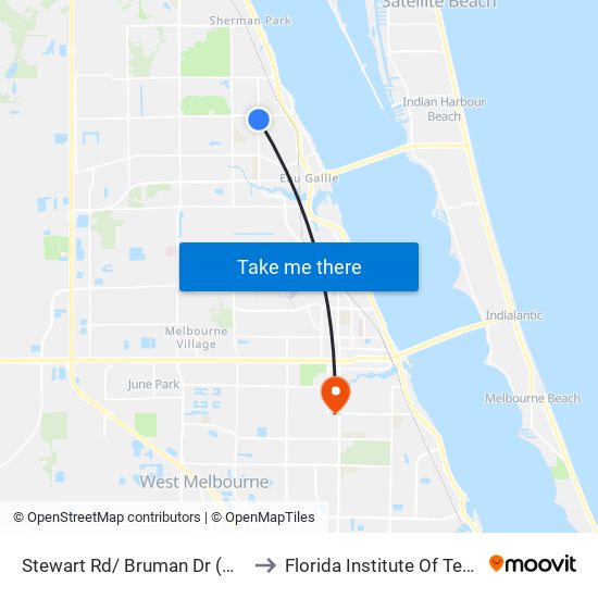 Stewart Rd/ Bruman Dr (Ne Corner) to Florida Institute Of Technology map