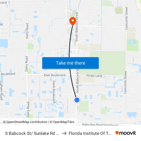 S Babcock St/ Sunlake Rd (Se Corner) to Florida Institute Of Technology map