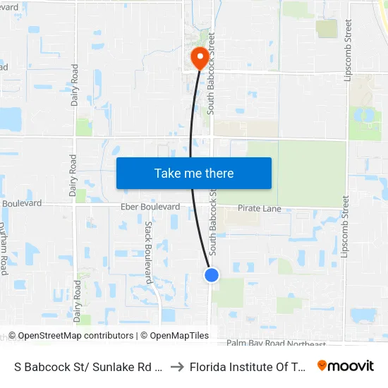 S Babcock St/ Sunlake Rd (Se Corner) to Florida Institute Of Technology map