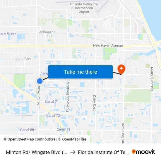 Minton Rd/ Wingate Blvd (Se Corner) to Florida Institute Of Technology map