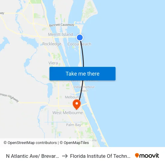 N Atlantic Ave/ Brevard Ln to Florida Institute Of Technology map