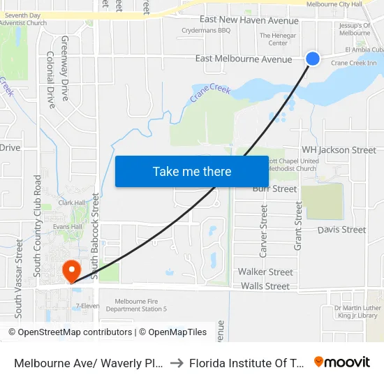 Melbourne Ave/ Waverly Pl (Se Corner) to Florida Institute Of Technology map