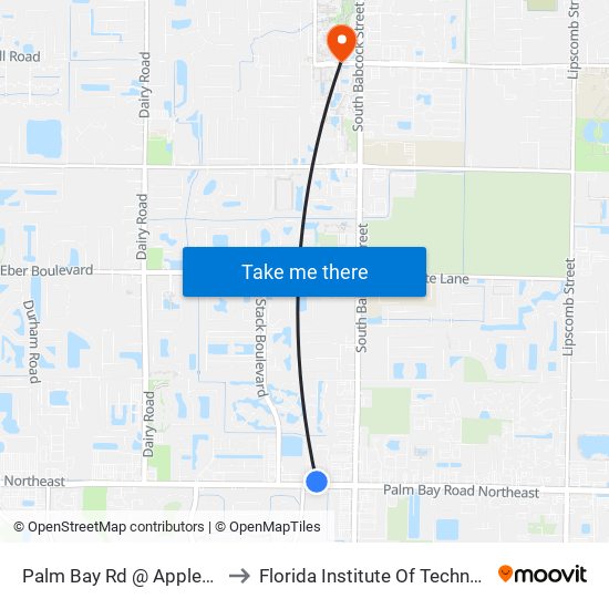 Palm Bay Rd @ Applebees to Florida Institute Of Technology map