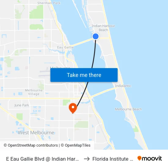 E Eau Gallie Blvd @ Indian Harbour Pl Shopping Center to Florida Institute Of Technology map