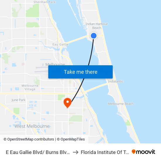 E Eau Gallie Blvd/ Burns Blvd (Ne Corner) to Florida Institute Of Technology map