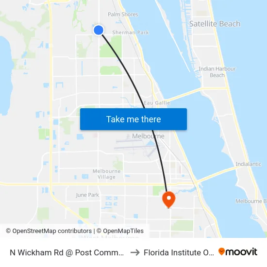 N Wickham Rd @ Post Commons Shopping Center to Florida Institute Of Technology map