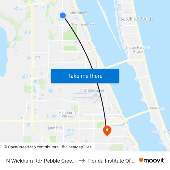 N Wickham Rd/ Pebble Creek St (Se Corner) to Florida Institute Of Technology map