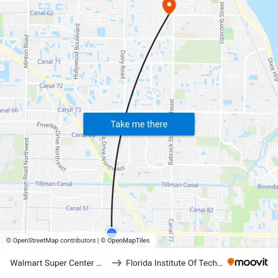 Walmart Super Center Malabar to Florida Institute Of Technology map
