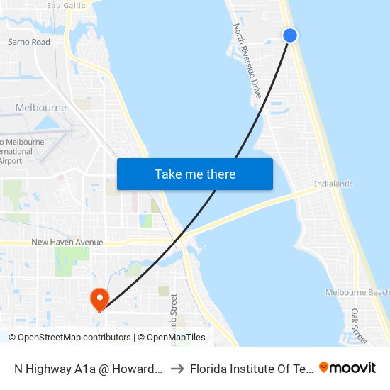 N Highway A1a @ Howard Futch Park to Florida Institute Of Technology map