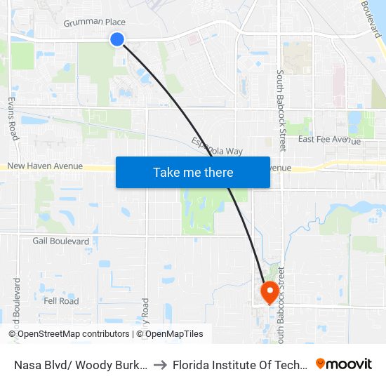 Nasa Blvd/ Woody Burke Blvd to Florida Institute Of Technology map