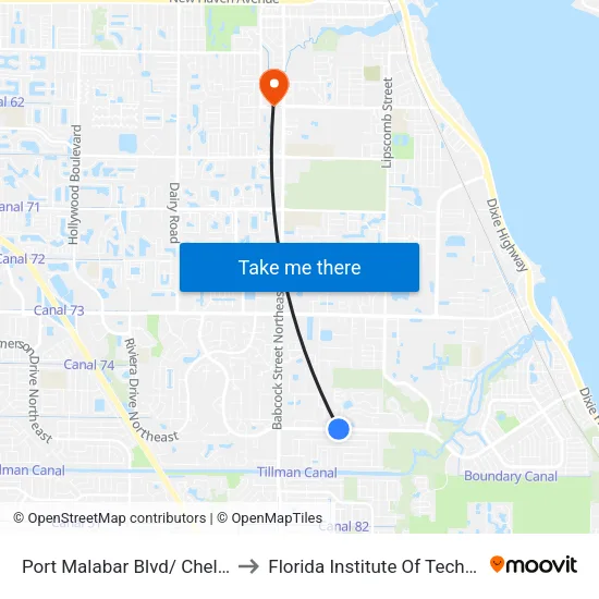 Port Malabar Blvd/ Chello Ave to Florida Institute Of Technology map