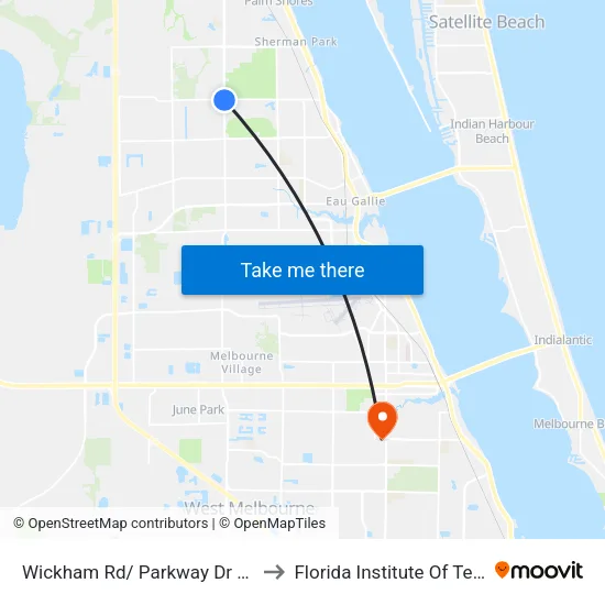 Wickham Rd/ Parkway Dr (Se Corner) to Florida Institute Of Technology map