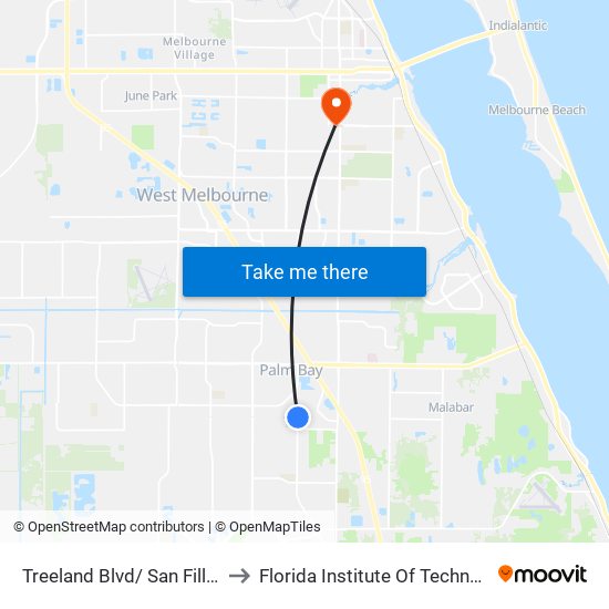 Treeland Blvd/ San Fillippo to Florida Institute Of Technology map